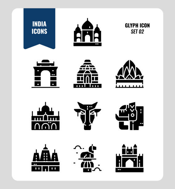 ilustraciones, imágenes clip art, dibujos animados e iconos de stock de conjunto de iconos de la india 2. incluya monumentos, edificios, animales y más de la india. - vertical gateway to india famous place travel destinations