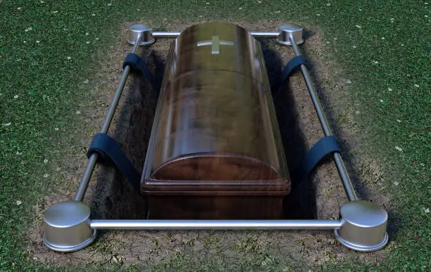 Photo of Modern Coffin Into Grave