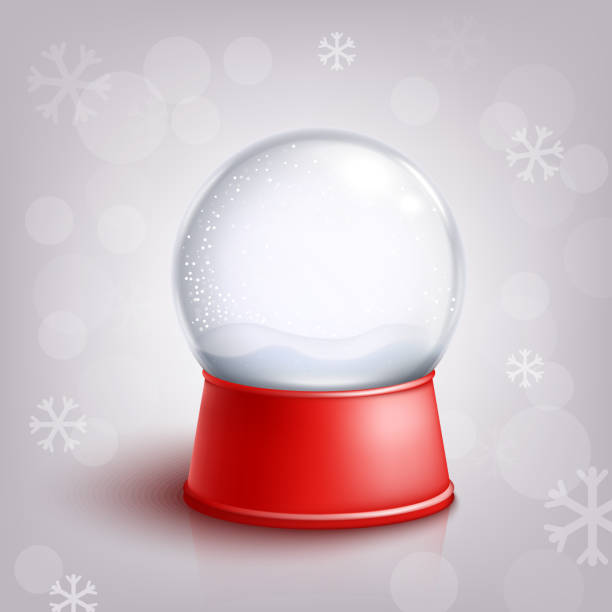 istock WebRealistic empty snow globe mockup, magic winter sphere on red footing, beautiful holiday xmas season decoration with snowflakes 1187548504