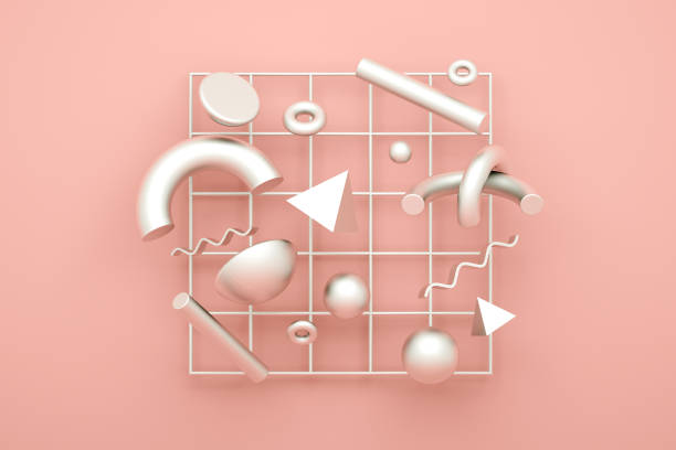 istock silver 3d rendering realistic primitives composition. Flying shapes in motion isolated on pink background. Abstract theme for trendy designs. Spheres, torus, tubes, cones. 1187548614