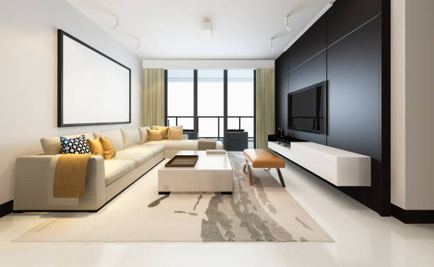 istock 3d rendering luxury and modern living room with fabric sofa with mock up frame 1187548803