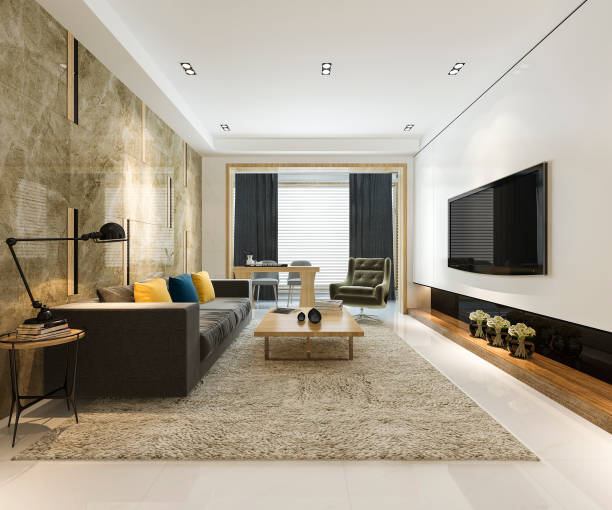 istock 3d rendering luxury and modern living room with fabric sofa 1187548841