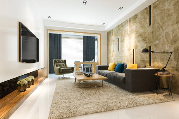 istock 3d rendering luxury and modern living room with fabric sofa 1187548858