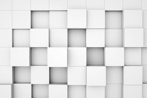 abstrakcyjne tło architektury 3d z białymi kostkami na ścianie - box white cube blank zdjęcia i obrazy z banku zdjęć