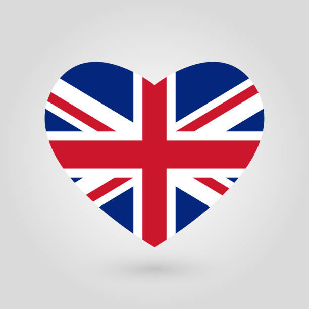 ハート型の英国旗。イギリスのフラグ アイコン。イギリス、イギリス、イングランドのシンボル。ベクターの図。 - interface icons british flag uk england点のイラスト素材／クリップアート素材／マンガ素材／アイコン素材