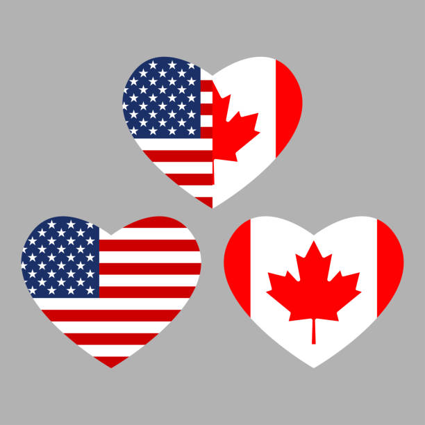 ilustrações de stock, clip art, desenhos animados e ícones de us and canada flags icon in the heart shape. american and canadian friendship symbol. vector illustration. - 4369