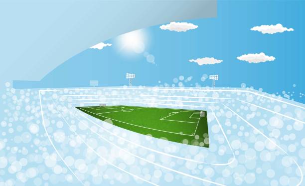 istock Football arena field with lights sun daytime vector design. Vector illustration 1187553020