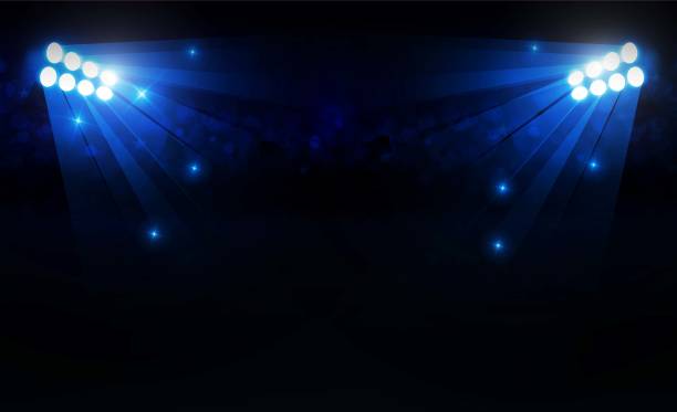 istock Football arena field with bright stadium lights design 1187553342