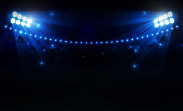 istock Football arena field with bright stadium lights design 1187553412