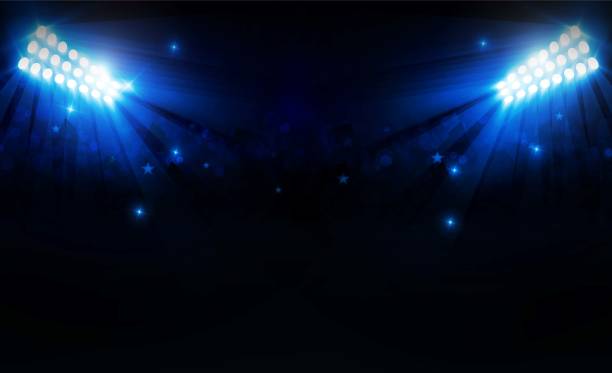 istock Football arena field with bright stadium lights design 1187553438