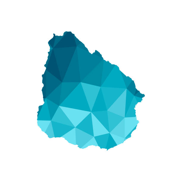 우루과이지도의 단순화 된 파란색 실루엣 벡터 격리 그림 아이콘입니다. 다각형 기하학적 스타일, 삼각형 모양. 흰색 배경 - oriental republic of uraguay stock illustrations