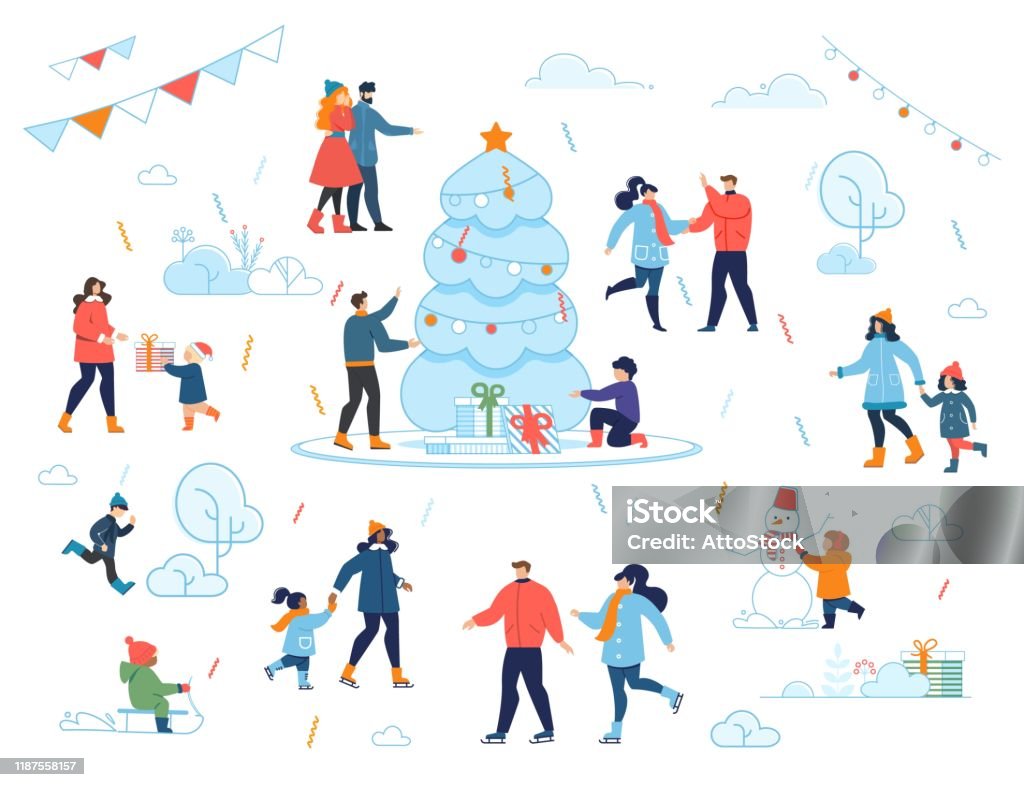 Ilustración de Celebración Familiar De Nochebuena Al Aire Libre Dibujos  Animados y más Vectores Libres de Derechos de Invierno - iStock