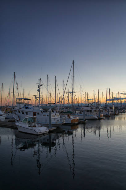 Sunset At Peaceful Marina Shilshole Bay at Ballard, Seattle Washington ballard-seattle stock pictures, royalty-free photos & images