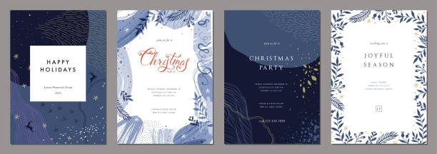 Universal Christmas Templates_04 Merry Christmas and Bright Corporate Holiday cards. flyer leaflet illustrations stock illustrations