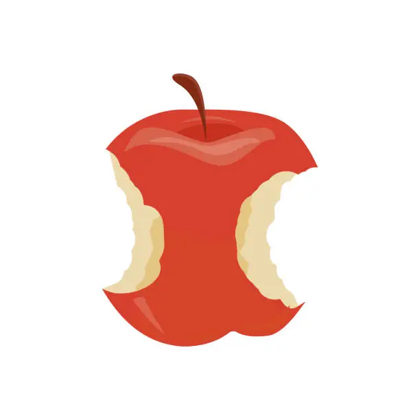 Vector illustration of red apple stub. garbage.