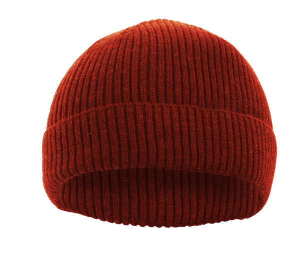 istock Red knitted wool hat isolated on white 1187562029