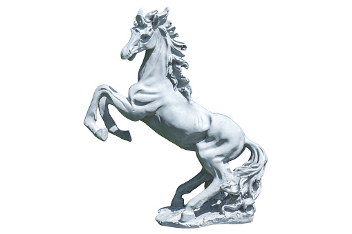 Horse statue isolated on white background. Skittish horse sculpt