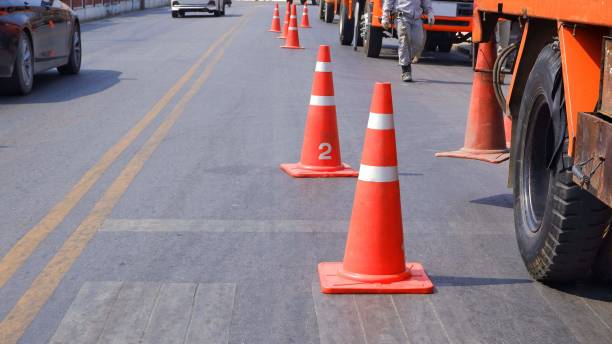 traffic cones on road site