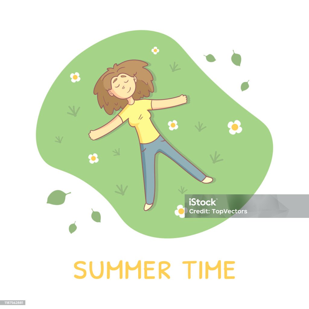 Cô Gái Nằm Trên Cỏ Xanh Trong Công Viên Và Thư Giãn Người Tận ...