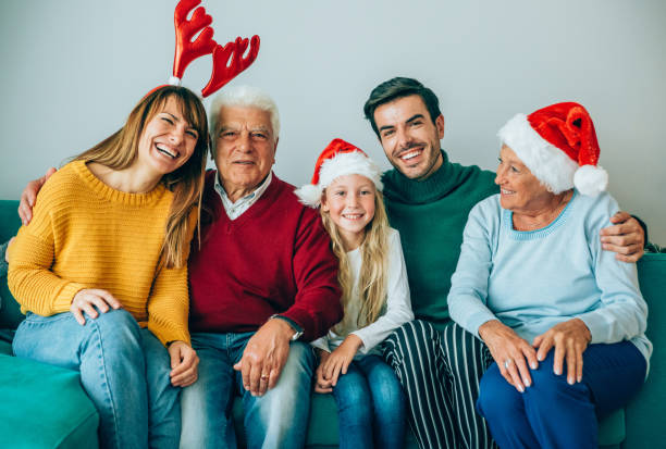 istock Three generation family christmas portrait. 1187562953