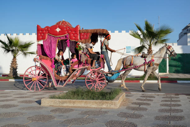 Horse carriage in the village Asilah Asilah, Morocco-September 10, 2019: Horse carriage  riding around with tourists in the village Asilah, Morocco caleche stock pictures, royalty-free photos & images