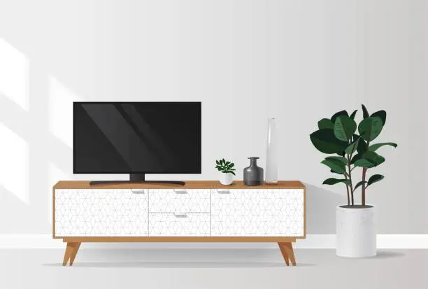 Vector illustration of Tv cabinet in modern living room.