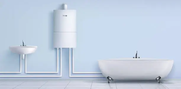 Vector illustration of Bathroom boiler water heater washbasin and tub