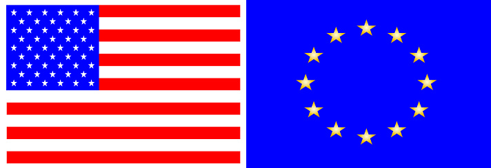 Flag USA Europe TTIP on white background