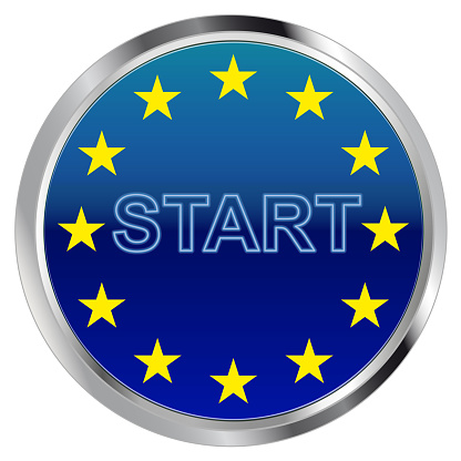 Button Eu star circle with lettering Start on white background