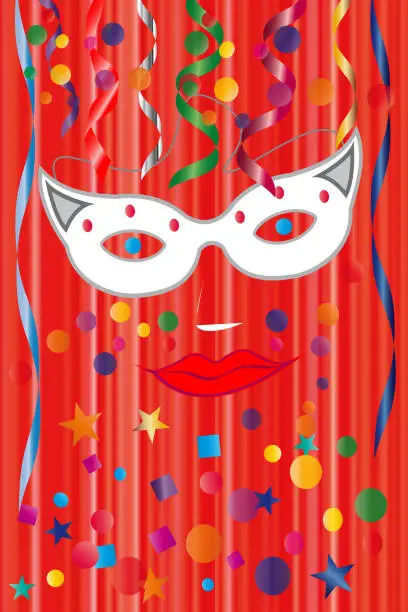 Colorful carnival party decoration poster on red background