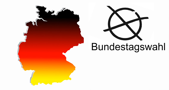 German Bundestag election with map of Germany and election cross isolated on white