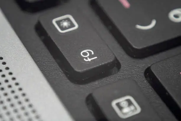 Extreme macro of the f9 key on a laptop keyboard
