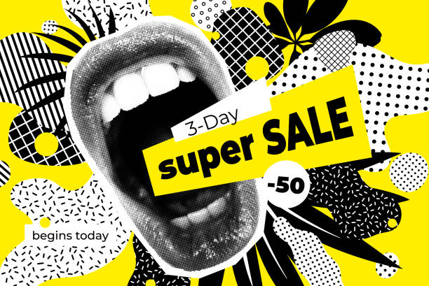 Vector Sale collage of universal graphic Shapes Objects Sale Banner Bright vector collage of universal graphic Elements, Geometric Shapes, Dotted Halftone Object for your design weird spot stock illustrations