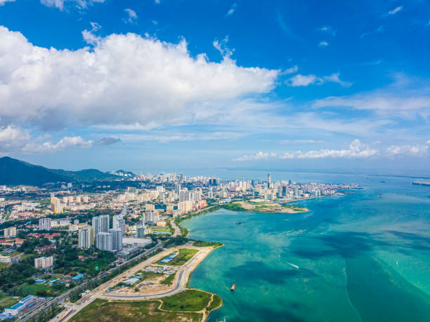 penang bridge from aerial point of view during day time penang bridge from aerial point of view during day time butterfly colias hyale stock pictures, royalty-free photos & images
