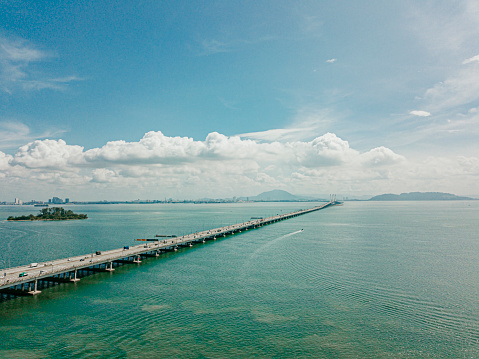 penang bridge from aerial point of view during day time
