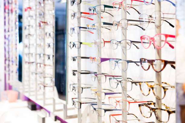 istock Glasses showcase in modern optic shop 1187575632
