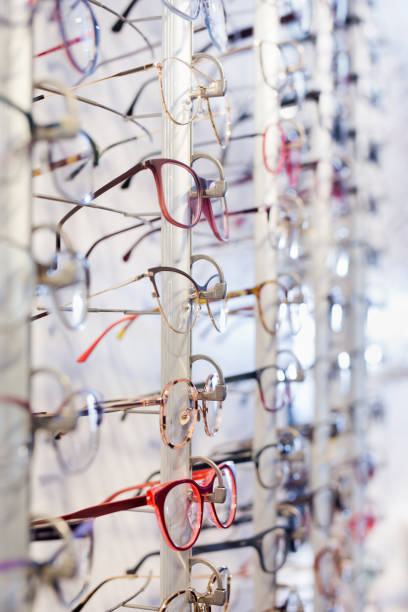 istock Glasses showcase in modern optic shop 1187575635