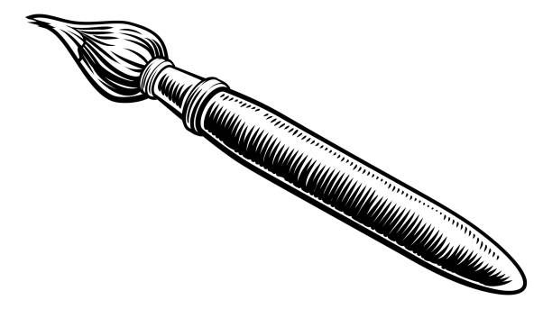 Artists paintbrush in a vintage intaglio woodcut engraved or retro propaganda style