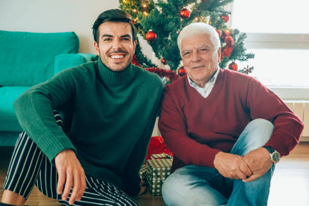 istock Father and son Christmas portrait. 1187575869