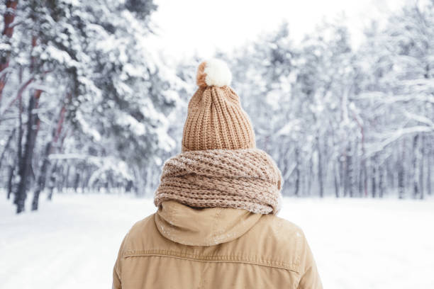istock Unrecognizable Guy Standing Back To Camera In Snowy Forest 1187579050
