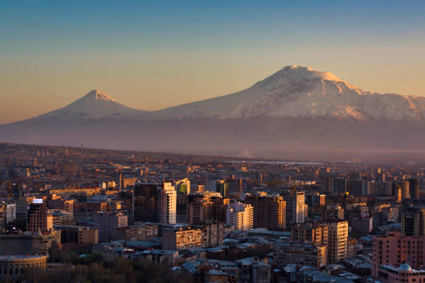 Yerevan, capital of Armenia in front of Mt. Ararat stock photo