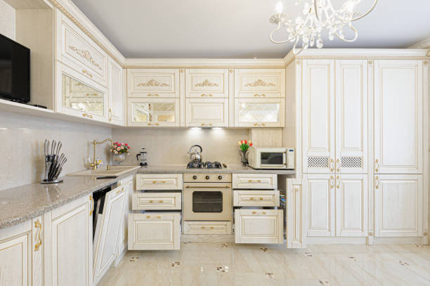 istock Luxury modern beige and cream colored kitchen interior 1187585171