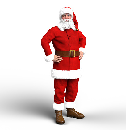Santa Claus in traditional costume isolated on white, 3d render