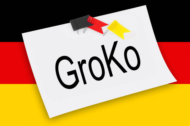 istock German GroKo Great Koaliation Flag with label on white 1187589863