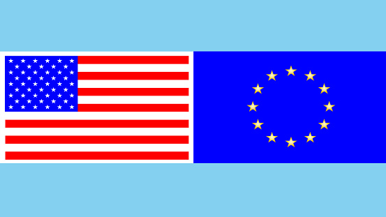 Flag USA Europe TTIP on blue background