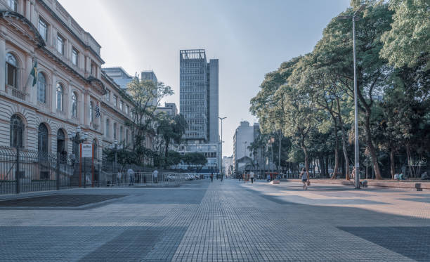 Republica district, Sao Paulo city, Sao Paulo state, Brazil - October 04, 2019:People strolling in Republica town square.