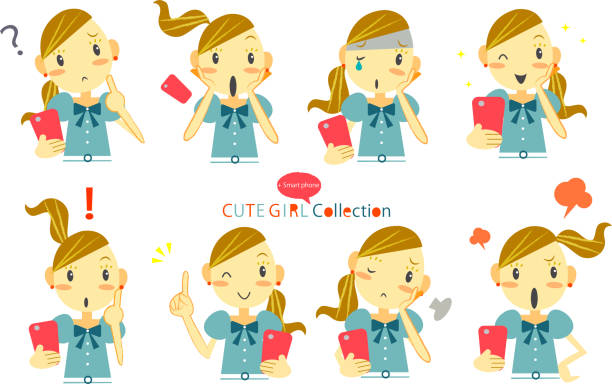 cute girl set cute girl, smart phone facepalm funny stock illustrations