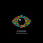 istock Eye vision sign or emblem on black background. Abstract morse code human eyes vector illustration 1187592530