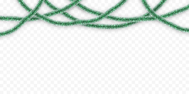 ilustrações de stock, clip art, desenhos animados e ícones de christmas or new year traditional decorations. hanging glitter xmas tinsel garland. decor element. vector illustration - ouropel
