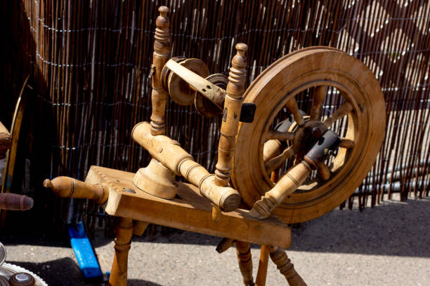 Traditional vintage wooden spinning wheel.